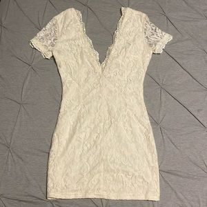 Ivory lace v neck mini dress